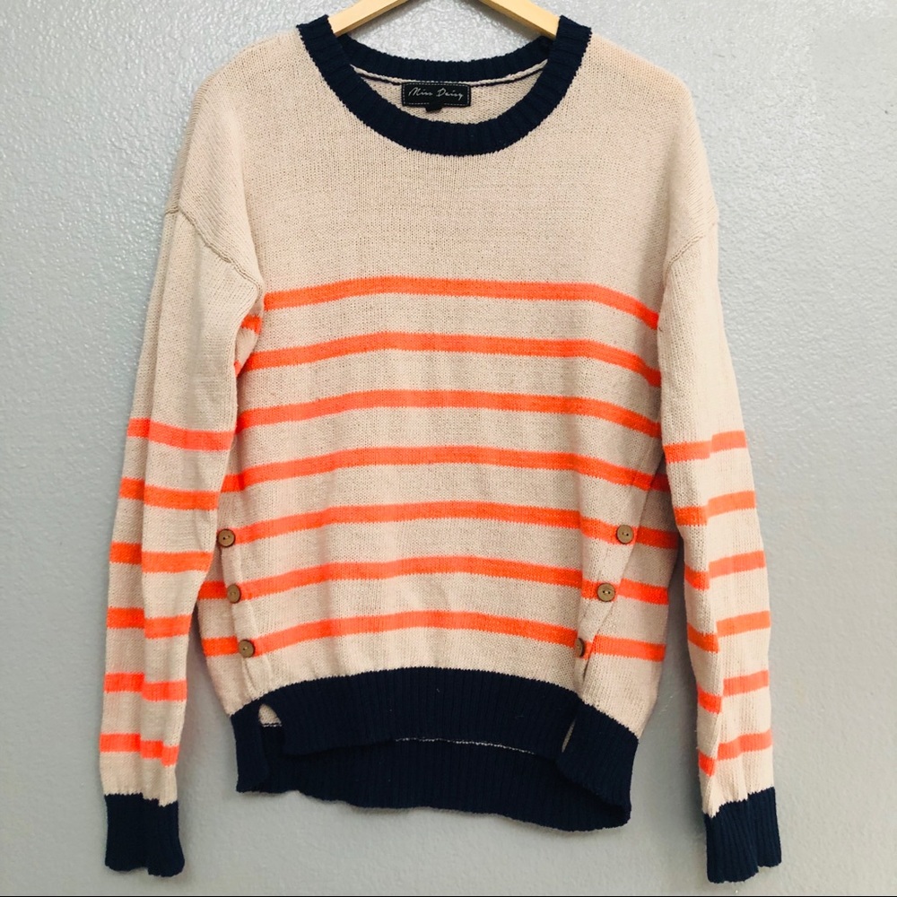 Miss Daisy Striped Sweater Button Detail